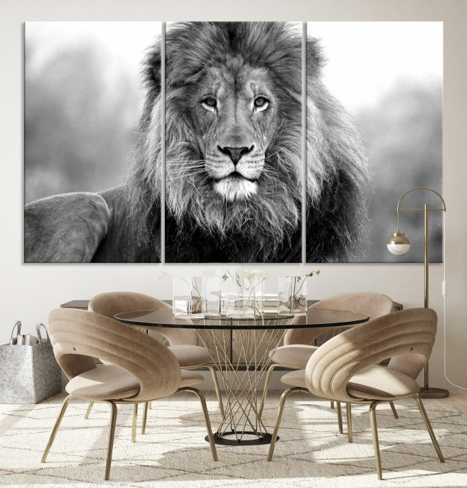 Large Lion Canvas Print Black and White Animal Wall Art Lion Picture Wall Decor