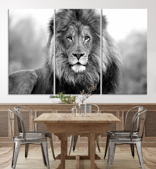 Large Lion Canvas Print Black and White Animal Wall Art Lion Picture Wall Decor