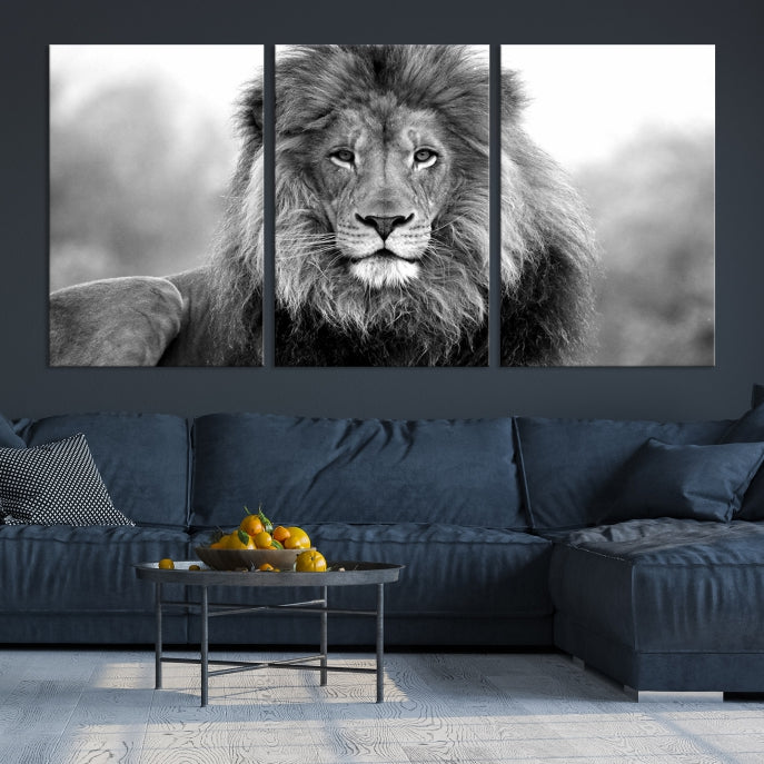 Large Lion Canvas Print Black and White Animal Wall Art Lion Picture Wall Decor