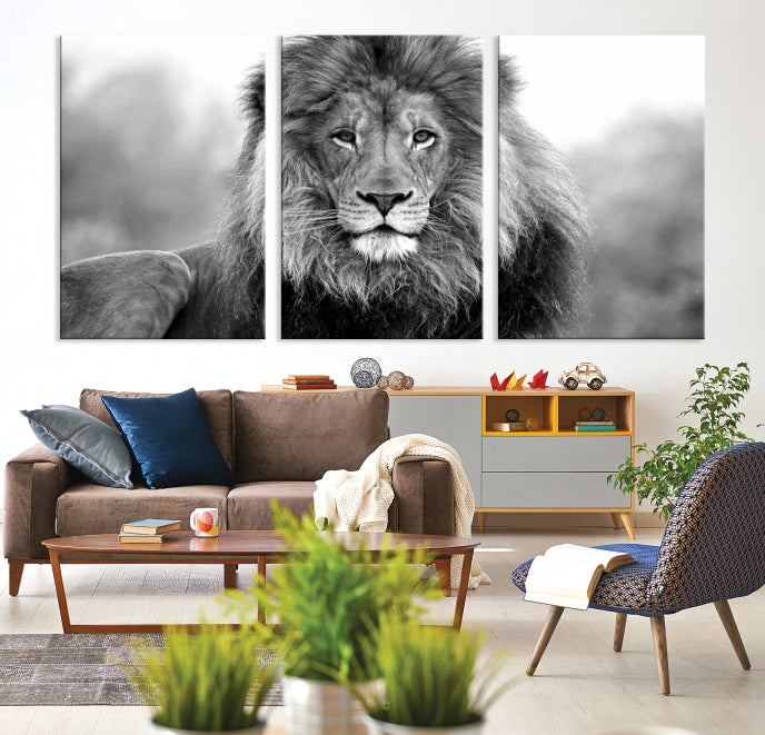 Large Lion Canvas Print Black and White Animal Wall Art Lion Picture Wall Decor