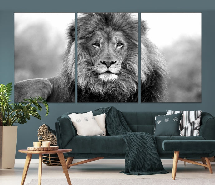 Large Lion Canvas Print Black and White Animal Wall Art Lion Picture Wall Decor