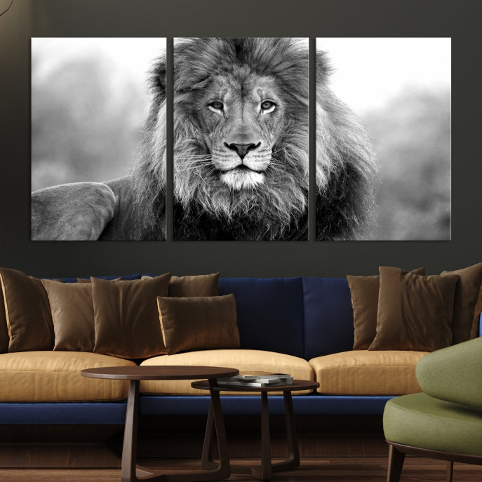 Large Lion Canvas Print Black and White Animal Wall Art Lion Picture Wall Decor