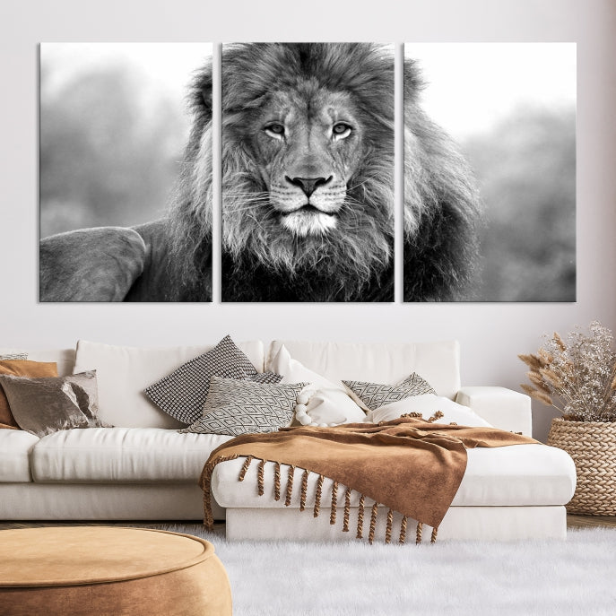 Large Lion Canvas Print Black and White Animal Wall Art Lion Picture Wall Decor