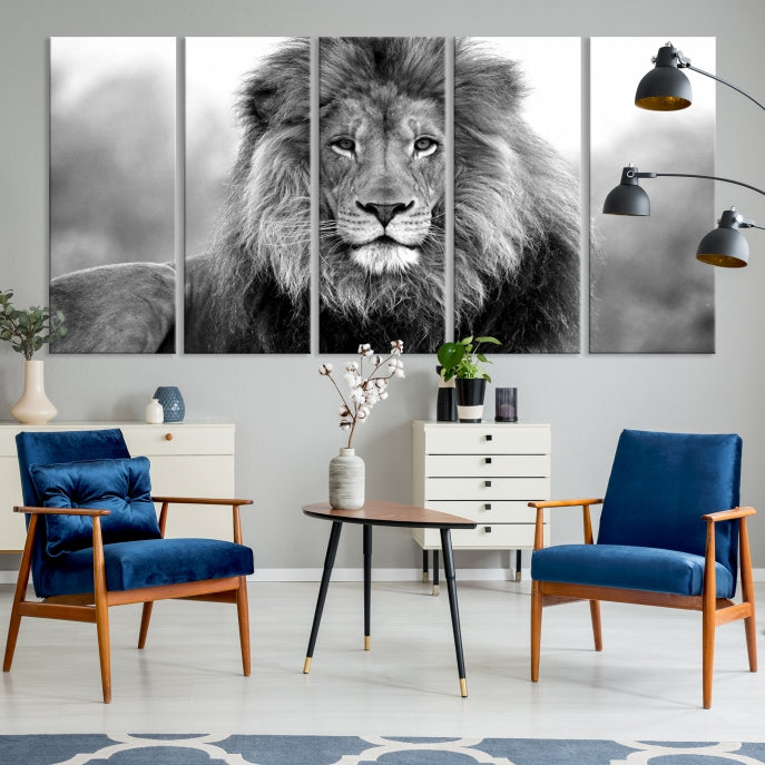 Large Lion Canvas Print Black and White Animal Wall Art Lion Picture Wall Decor