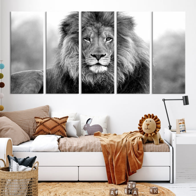 Large Lion Canvas Print Black and White Animal Wall Art Lion Picture Wall Decor