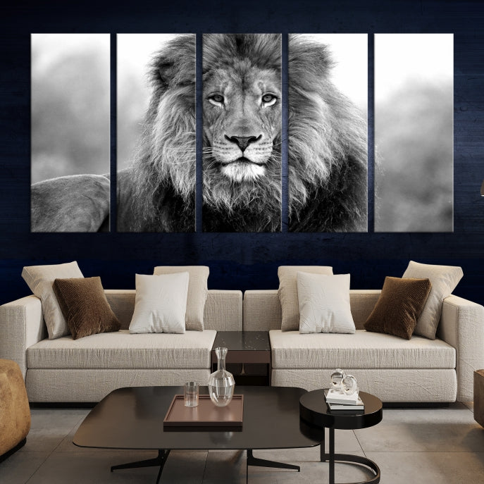 Large Lion Canvas Print Black and White Animal Wall Art Lion Picture Wall Decor