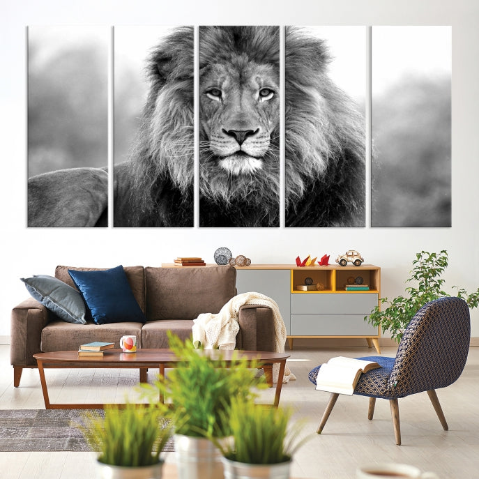 Large Lion Canvas Print Black and White Animal Wall Art Lion Picture Wall Decor