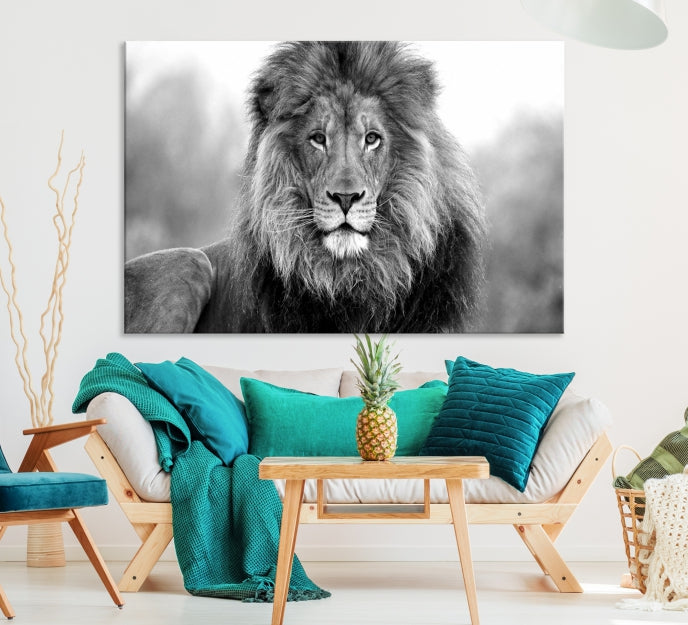 Large Lion Canvas Print Black and White Animal Wall Art Lion Picture Wall Decor