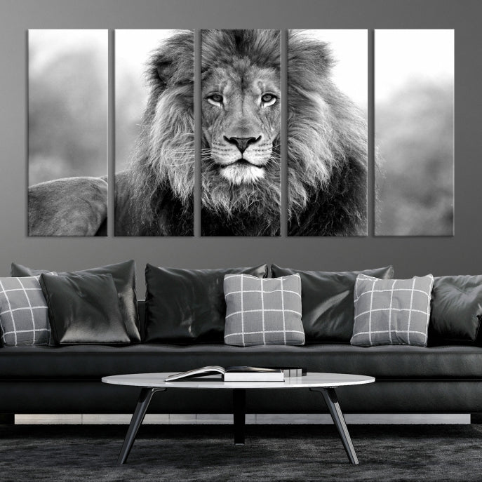 Large Lion Canvas Print Black and White Animal Wall Art Lion Picture Wall Decor