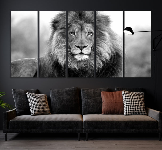 Large Lion Canvas Print Black and White Animal Wall Art Lion Picture Wall Decor