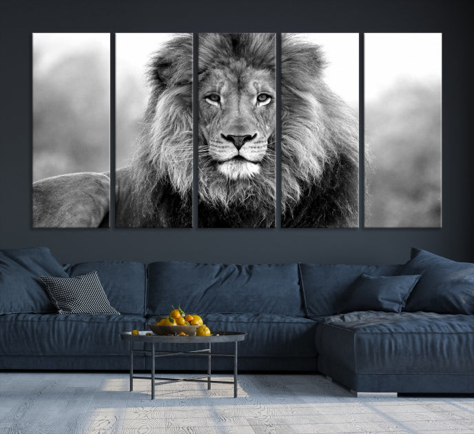 Large Lion Canvas Print Black and White Animal Wall Art Lion Picture Wall Decor