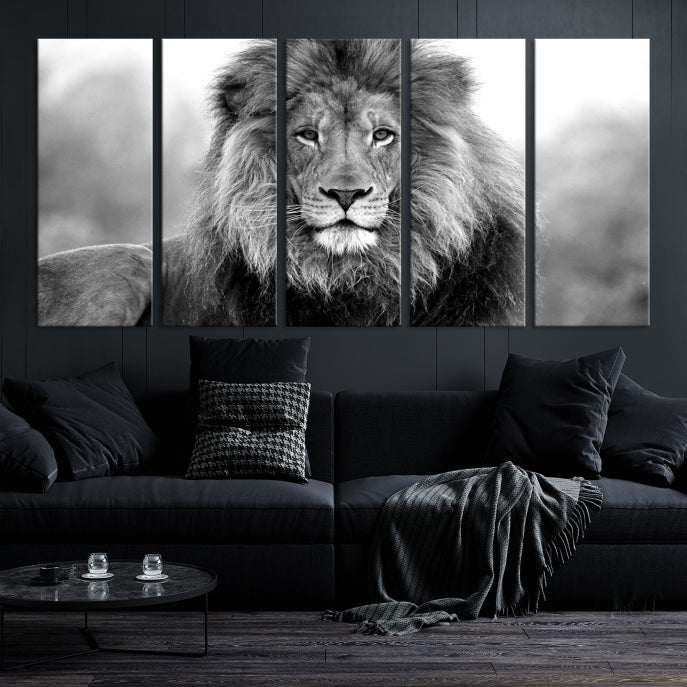 Large Lion Canvas Print Black and White Animal Wall Art Lion Picture Wall Decor