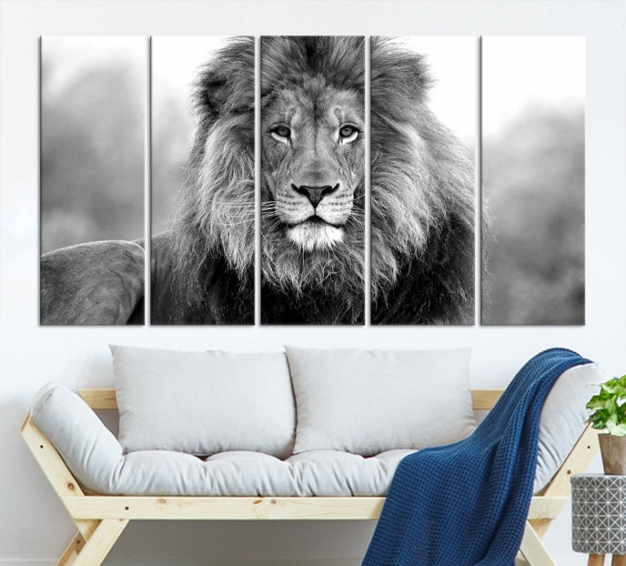 Large Lion Canvas Print Black and White Animal Wall Art Lion Picture Wall Decor