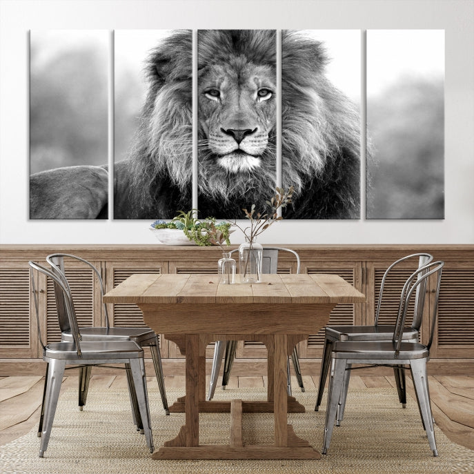 Large Lion Canvas Print Black and White Animal Wall Art Lion Picture Wall Decor