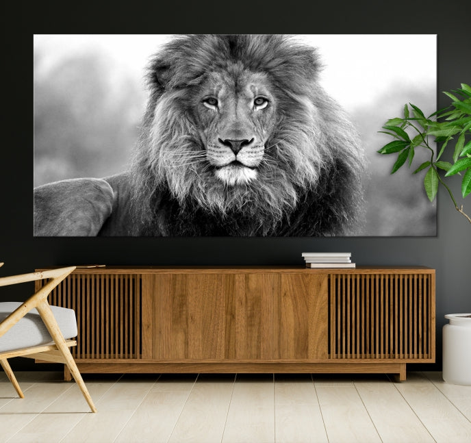 Large Lion Canvas Print Black and White Animal Wall Art Lion Picture Wall Decor