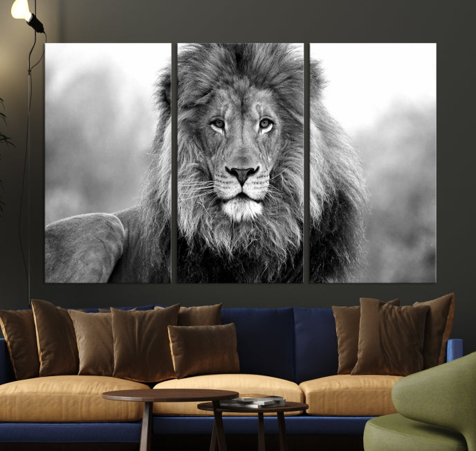 Large Lion Canvas Print Black and White Animal Wall Art Lion Picture Wall Decor