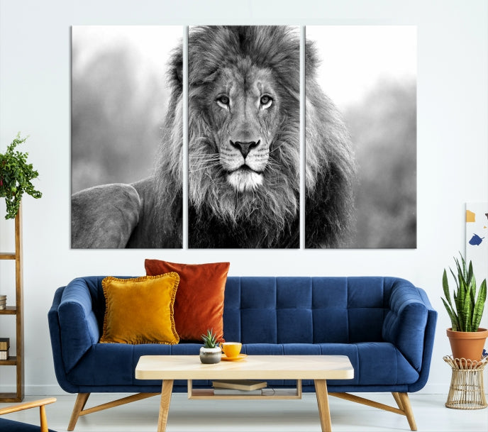 Large Lion Canvas Print Black and White Animal Wall Art Lion Picture Wall Decor