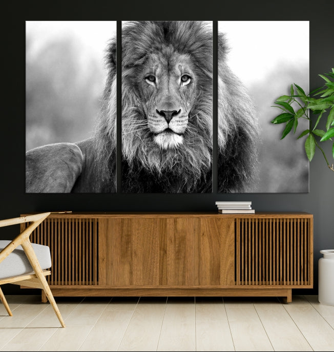 Large Lion Canvas Print Black and White Animal Wall Art Lion Picture Wall Decor