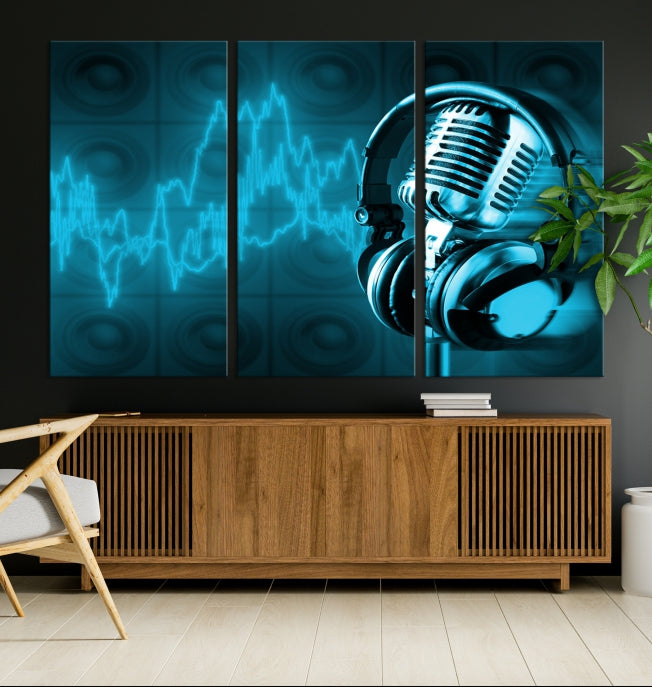 Large Music Wall Art Microphone Headphone Canvas Print