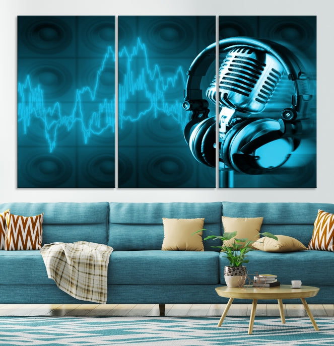 Large Music Wall Art Microphone Headphone Canvas Print