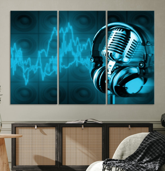 Large Music Wall Art Microphone Headphone Canvas Print