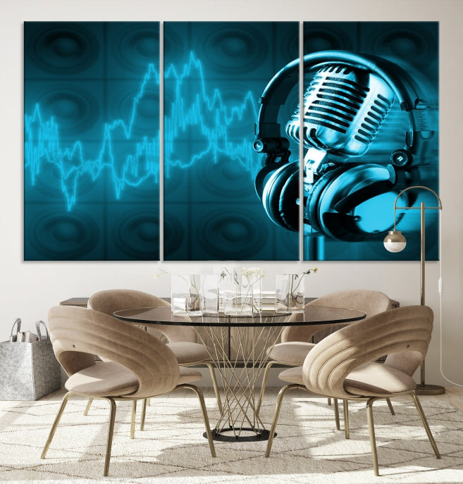 Large Music Wall Art Microphone Headphone Canvas Print