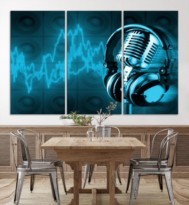 Large Music Wall Art Microphone Headphone Canvas Print