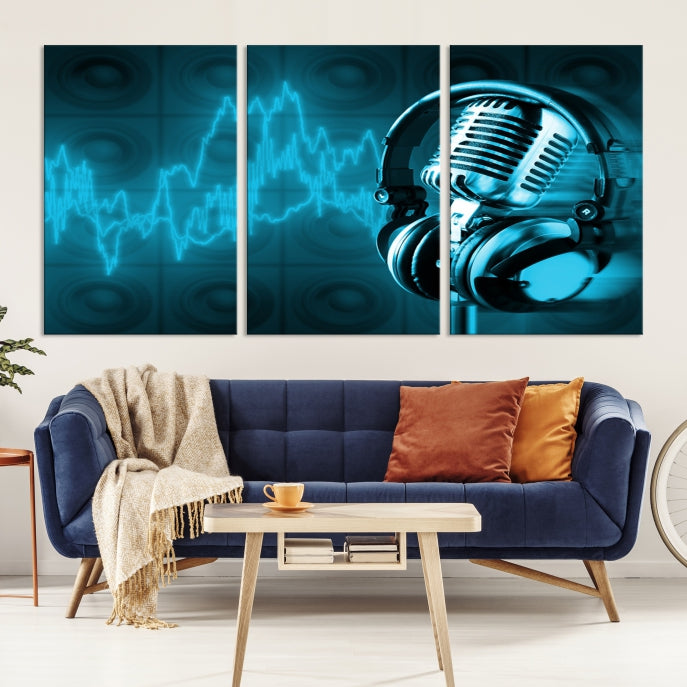 Large Music Wall Art Microphone Headphone Canvas Print