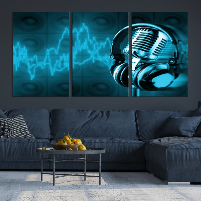 Large Music Wall Art Microphone Headphone Canvas Print