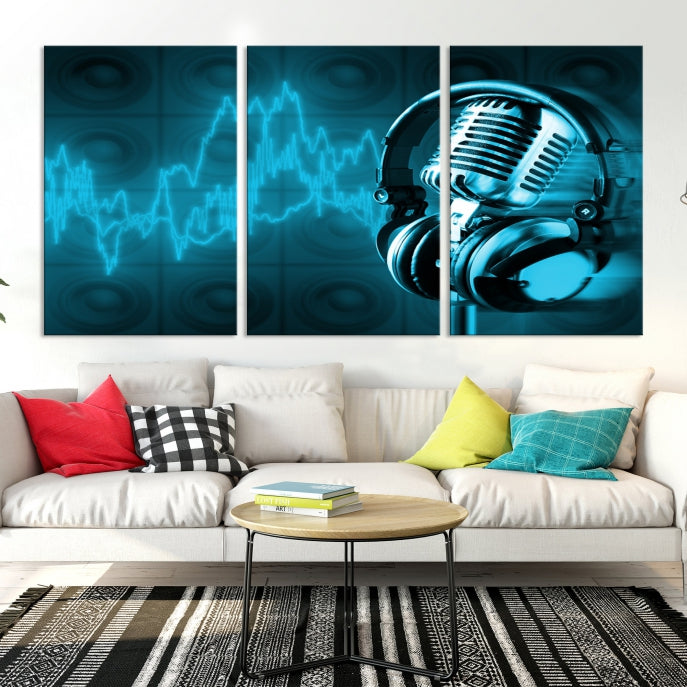 Large Music Wall Art Microphone Headphone Canvas Print