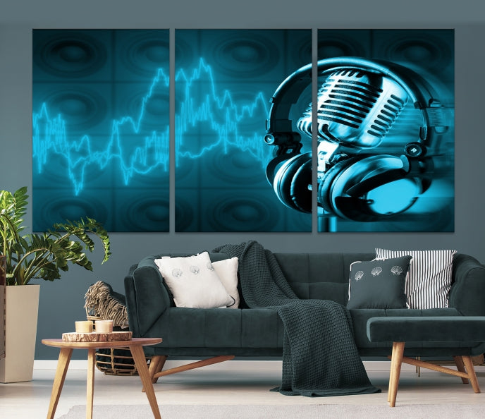 Large Music Wall Art Microphone Headphone Canvas Print