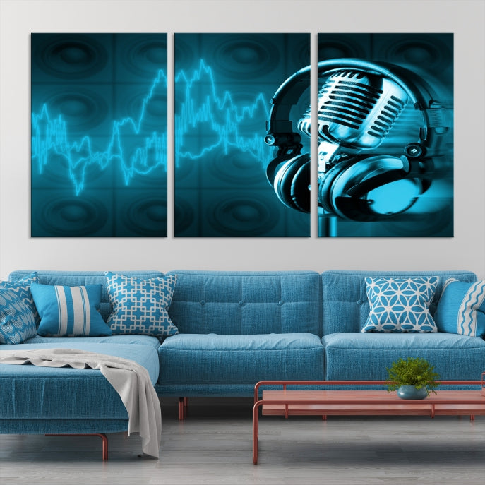 Large Music Wall Art Microphone Headphone Canvas Print