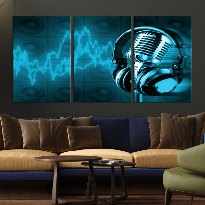 Large Music Wall Art Microphone Headphone Canvas Print