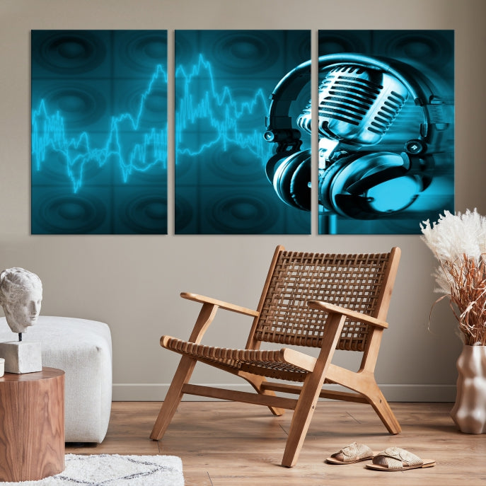 Large Music Wall Art Microphone Headphone Canvas Print