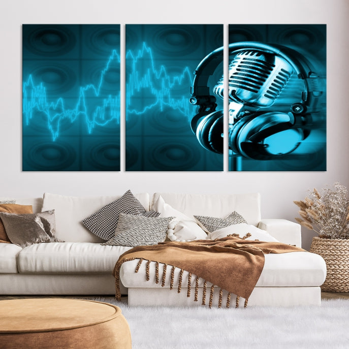 Large Music Wall Art Microphone Headphone Canvas Print