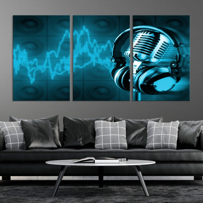 Large Music Wall Art Microphone Headphone Canvas Print