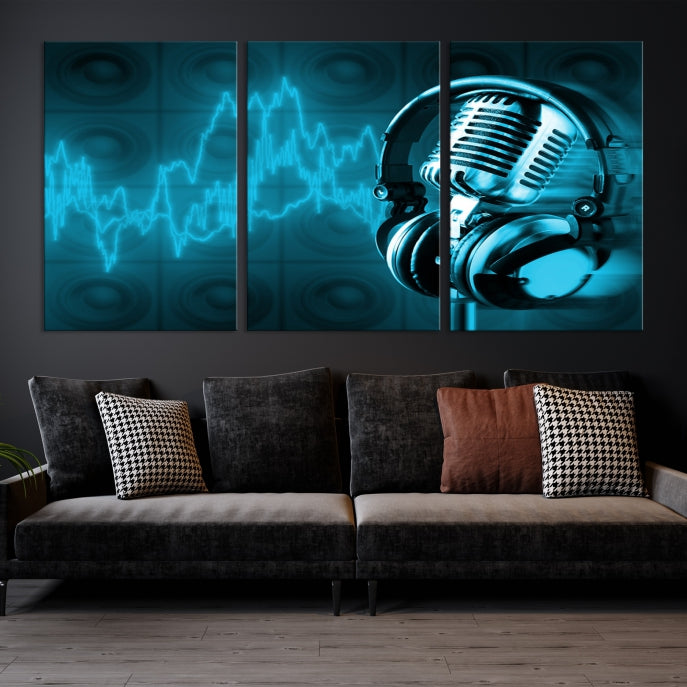 Large Music Wall Art Microphone Headphone Canvas Print