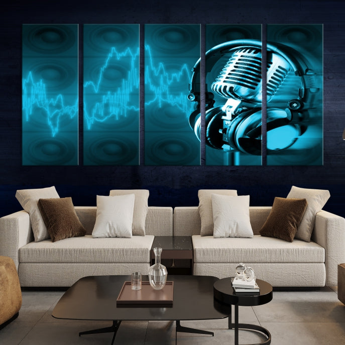 Large Music Wall Art Microphone Headphone Canvas Print