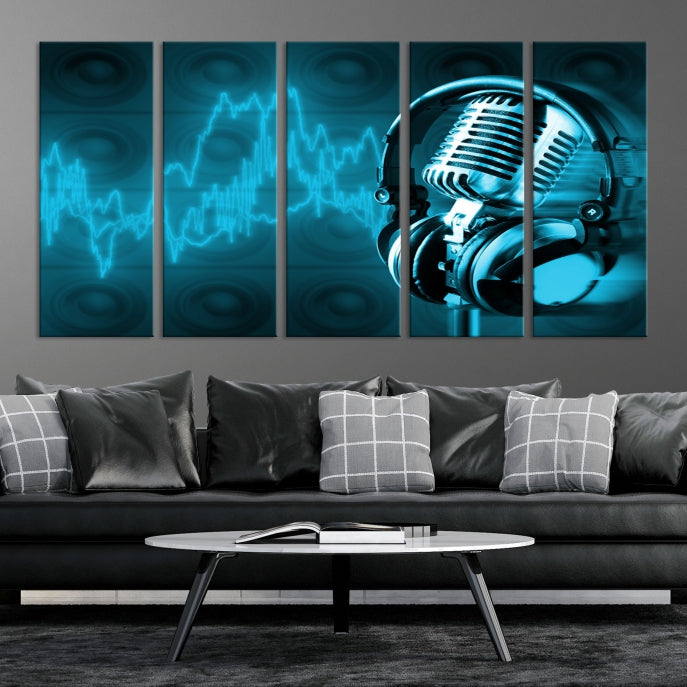 Large Music Wall Art Microphone Headphone Canvas Print