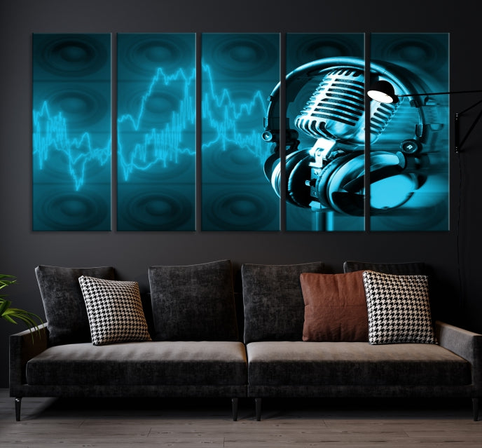 Large Music Wall Art Microphone Headphone Canvas Print