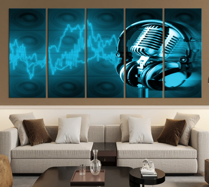 Large Music Wall Art Microphone Headphone Canvas Print