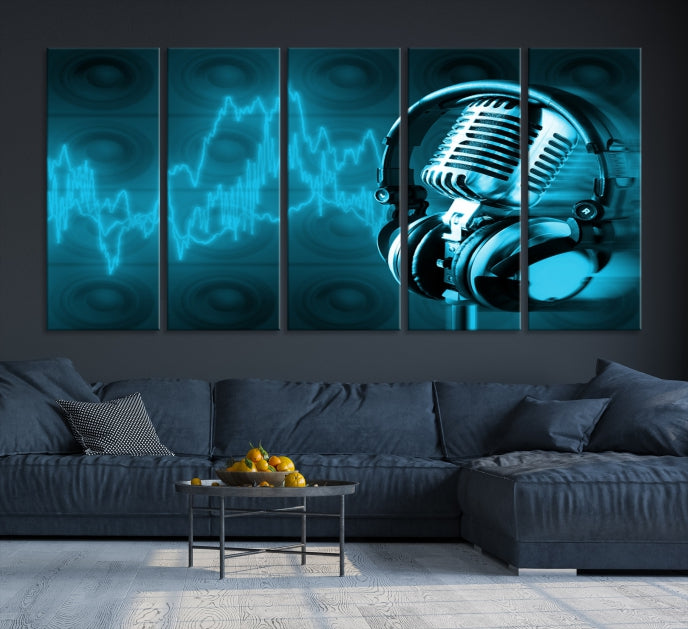 Large Music Wall Art Microphone Headphone Canvas Print