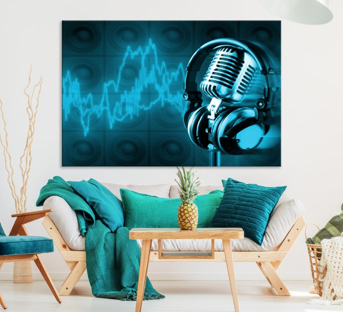 Large Music Wall Art Microphone Headphone Canvas Print