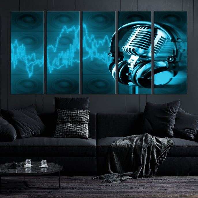 Large Music Wall Art Microphone Headphone Canvas Print