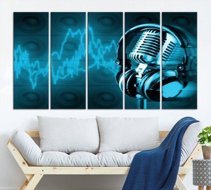 Large Music Wall Art Microphone Headphone Canvas Print