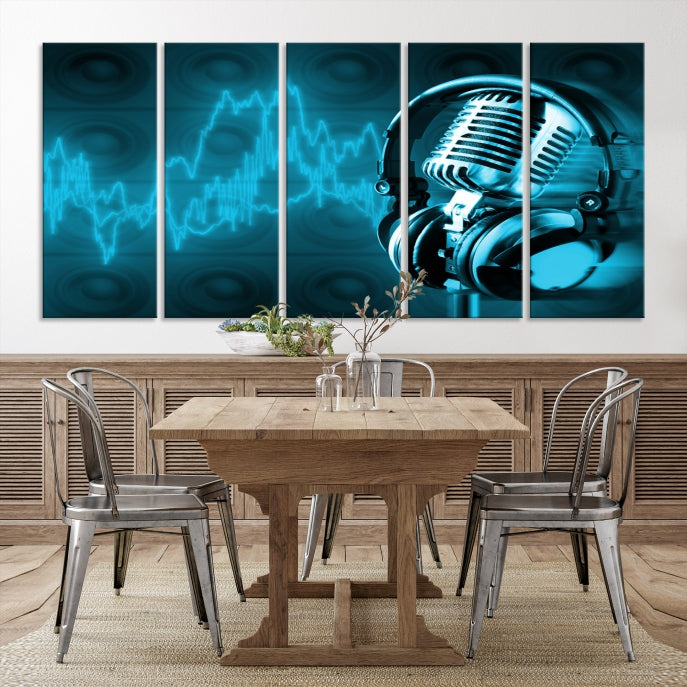 Large Music Wall Art Microphone Headphone Canvas Print