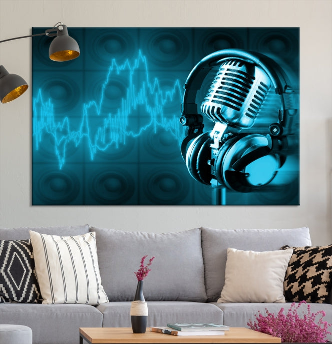 Large Music Wall Art Microphone Headphone Canvas Print