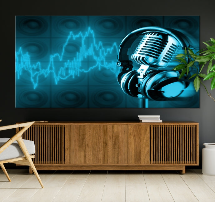 Large Music Wall Art Microphone Headphone Canvas Print