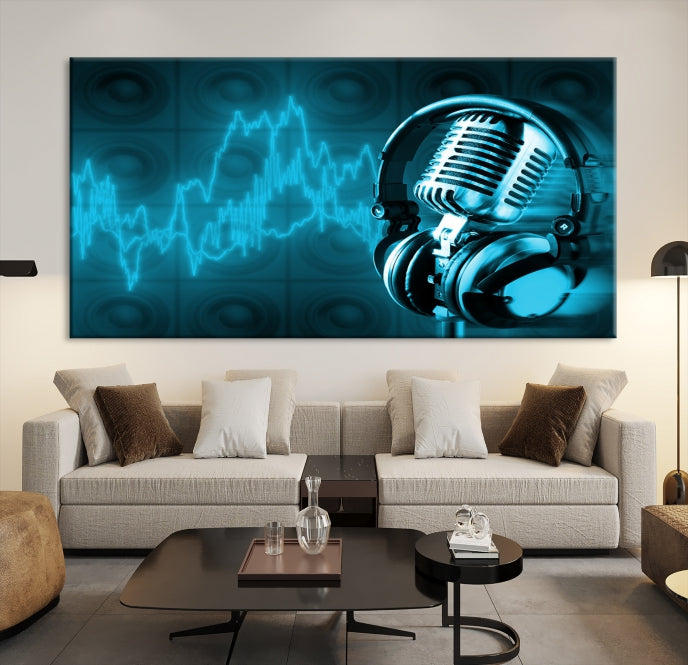 Large Music Wall Art Microphone Headphone Canvas Print