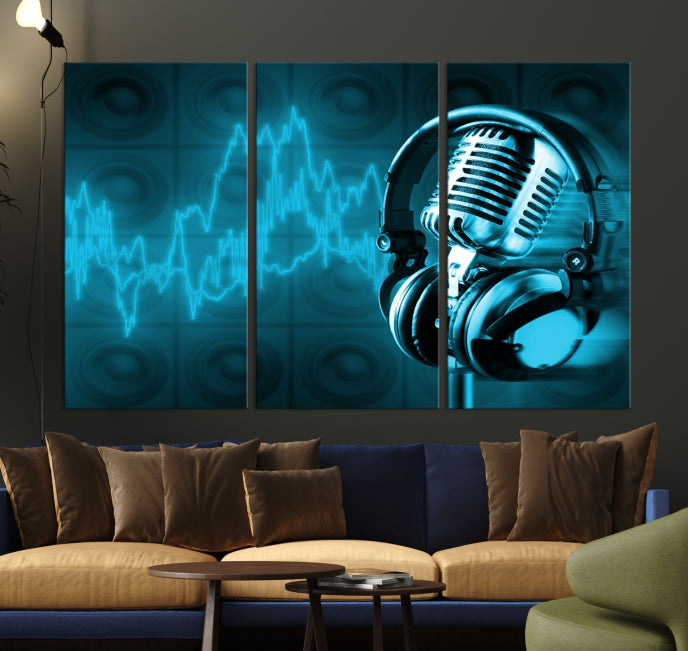 Large Music Wall Art Microphone Headphone Canvas Print